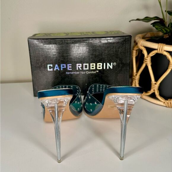Cape Robbin Clear Crystal Studded Stiletto Heels Teal Blue Party Y2K NWB Size 10 - Picture 3 of 9